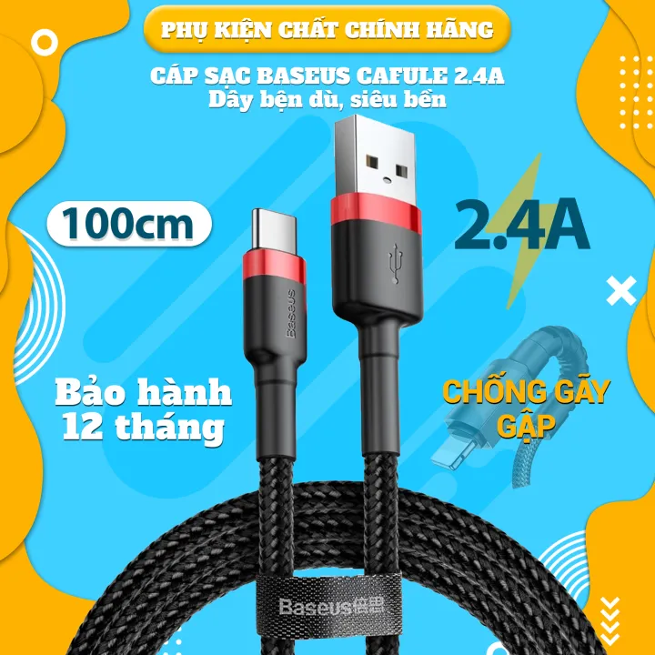 Cáp sạc nhanh, truyền dữ liệu tốc độ cao Baseus Cafule Type C cho Samsung/Xiaomi/ Huawei/ Oppo/Nokia