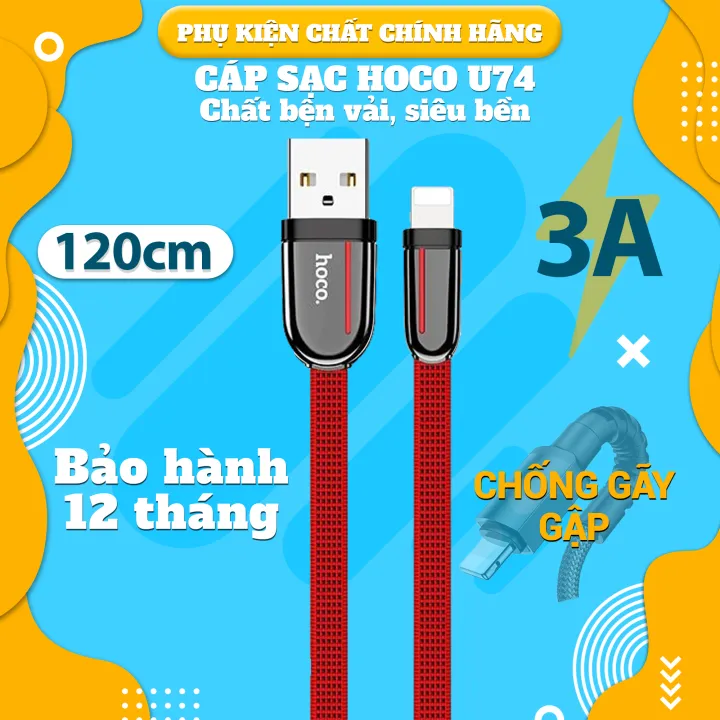 Cáp sạc nhanh dây dù Hoco U74 (Lightning Micro Type-C) Hàng chính hãng bảo hành 12 tháng