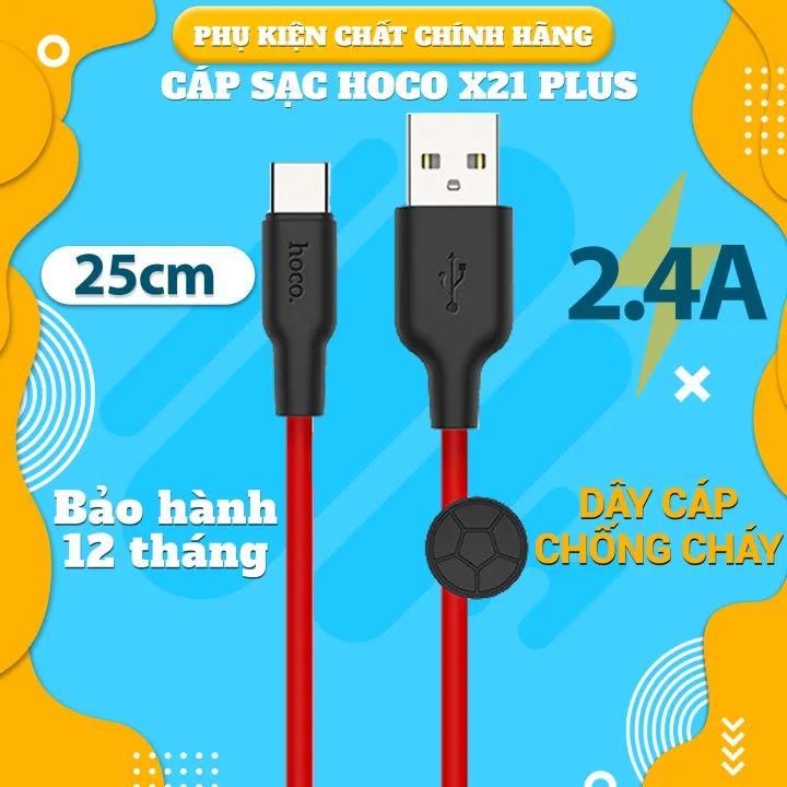 Cáp Sạc Micro USB Hoco X21 Plus Dài 25CM Dây Silicon Mềm Dẻo Chống Cháy Hàng Chính Hãng- BH 1 Năm
