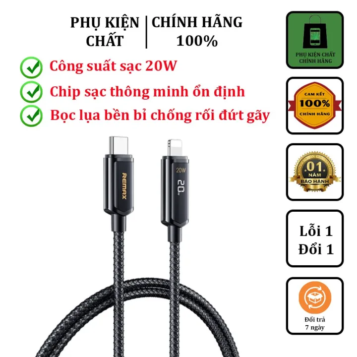 Cáp sạc nhanh PD 20W RC_128i có Led báo công suất, dây bện siêu bền hàng chính_hãng bảo hành 24 tháng.