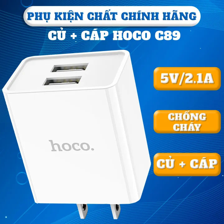 Bộ sạc 2 cổng sạc HOCO C89 công suất 2.1A kèm dây cáp dài 1m hàng chính hãng cao cấp giá tốt.